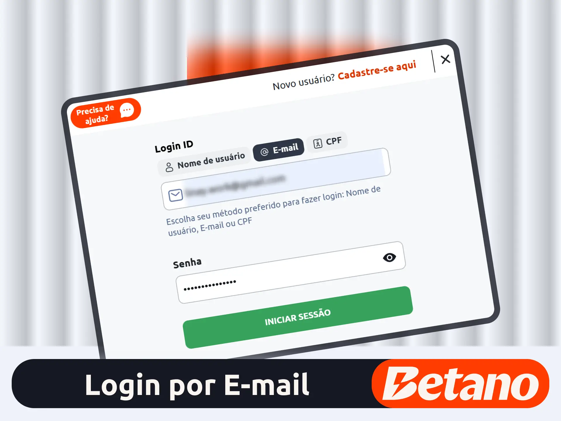 Use seu e-mail no login do site oficial da Betano.