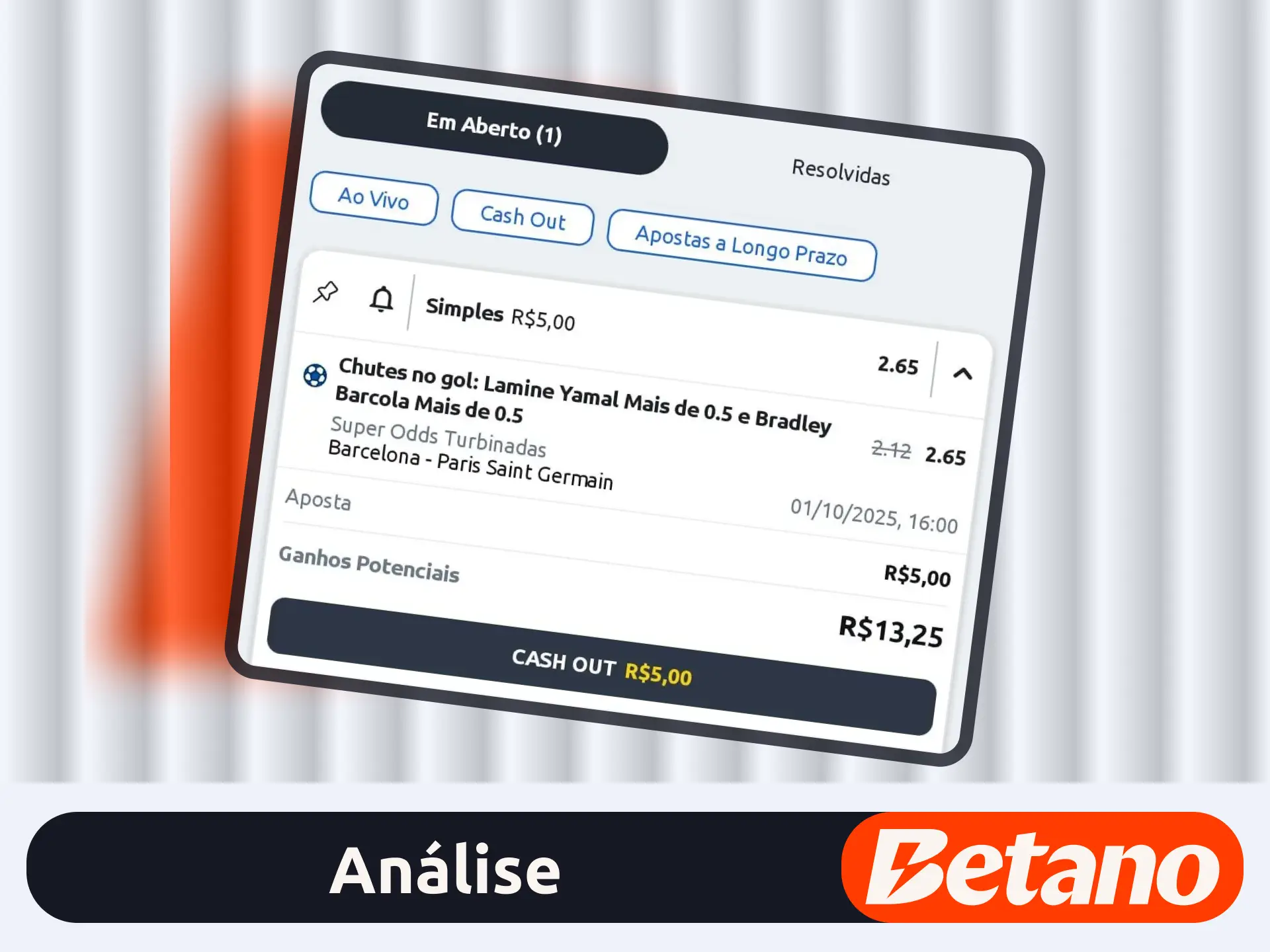 Use o cash out no site oficial da operadora Betano.