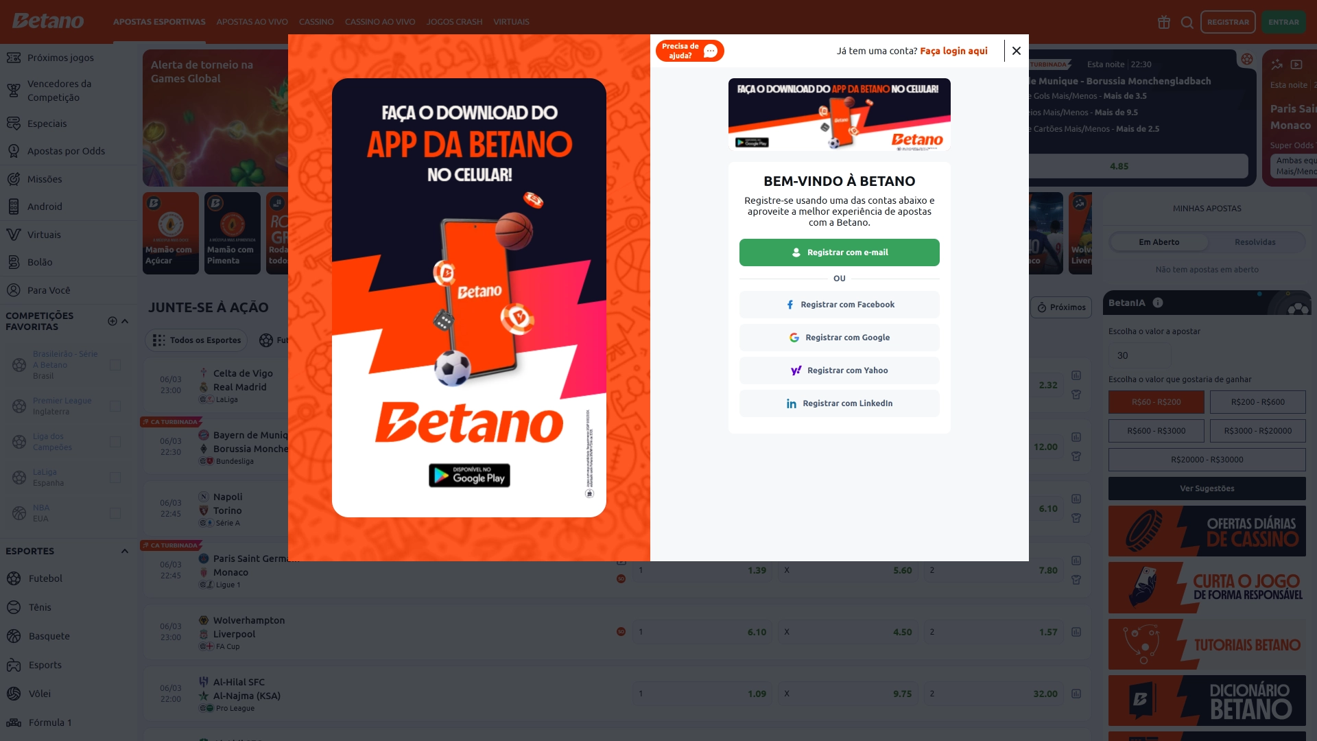 Faça registro Betano e crie sua conta para começar a apostar online.