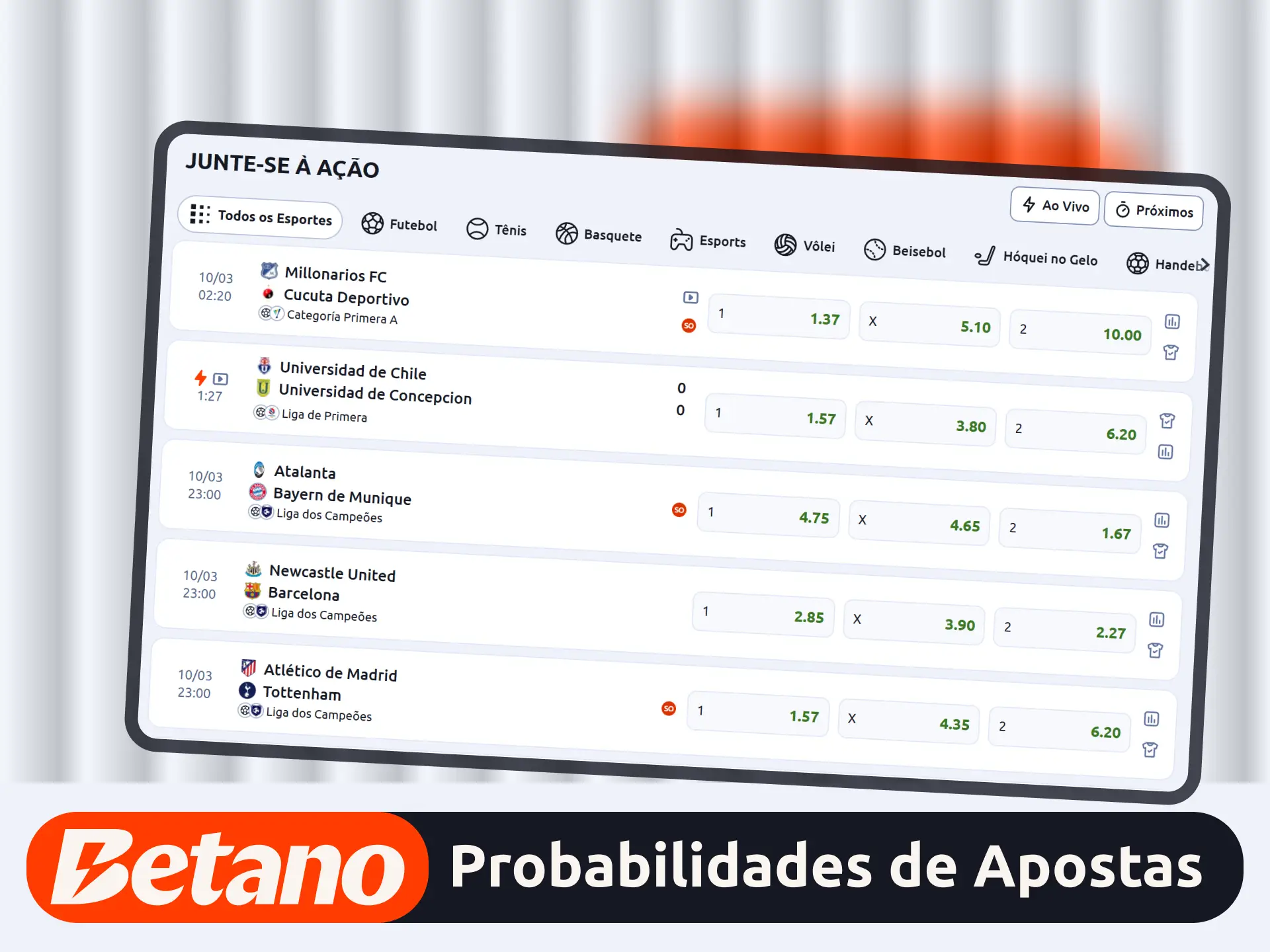 Confira as melhores odds no site oficial da plataforma Betano.