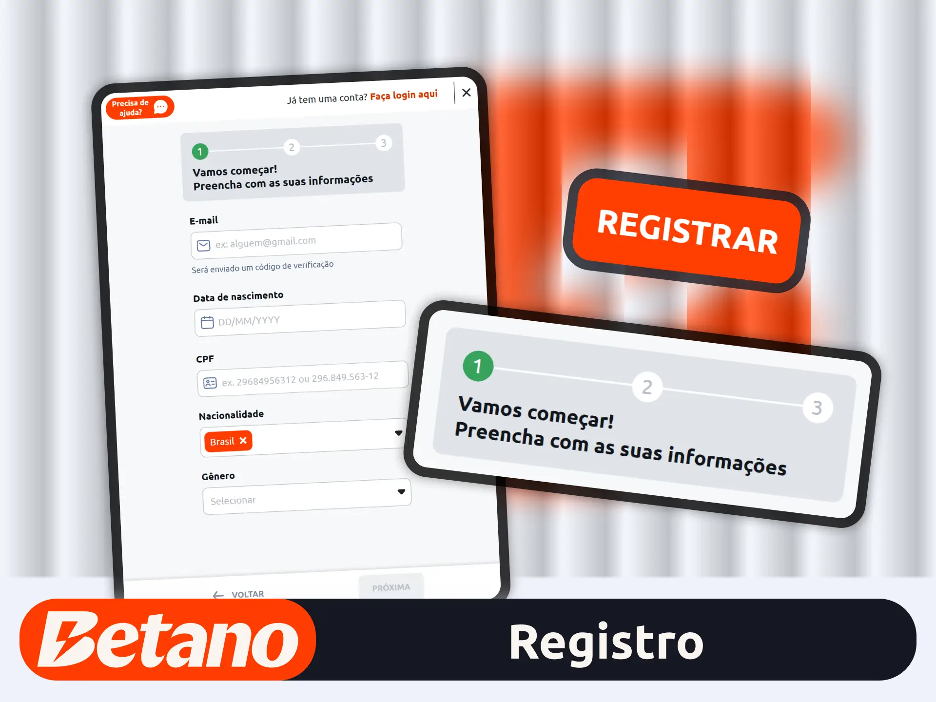 Crie sua conta nova no site oficial da operadora Betano.
