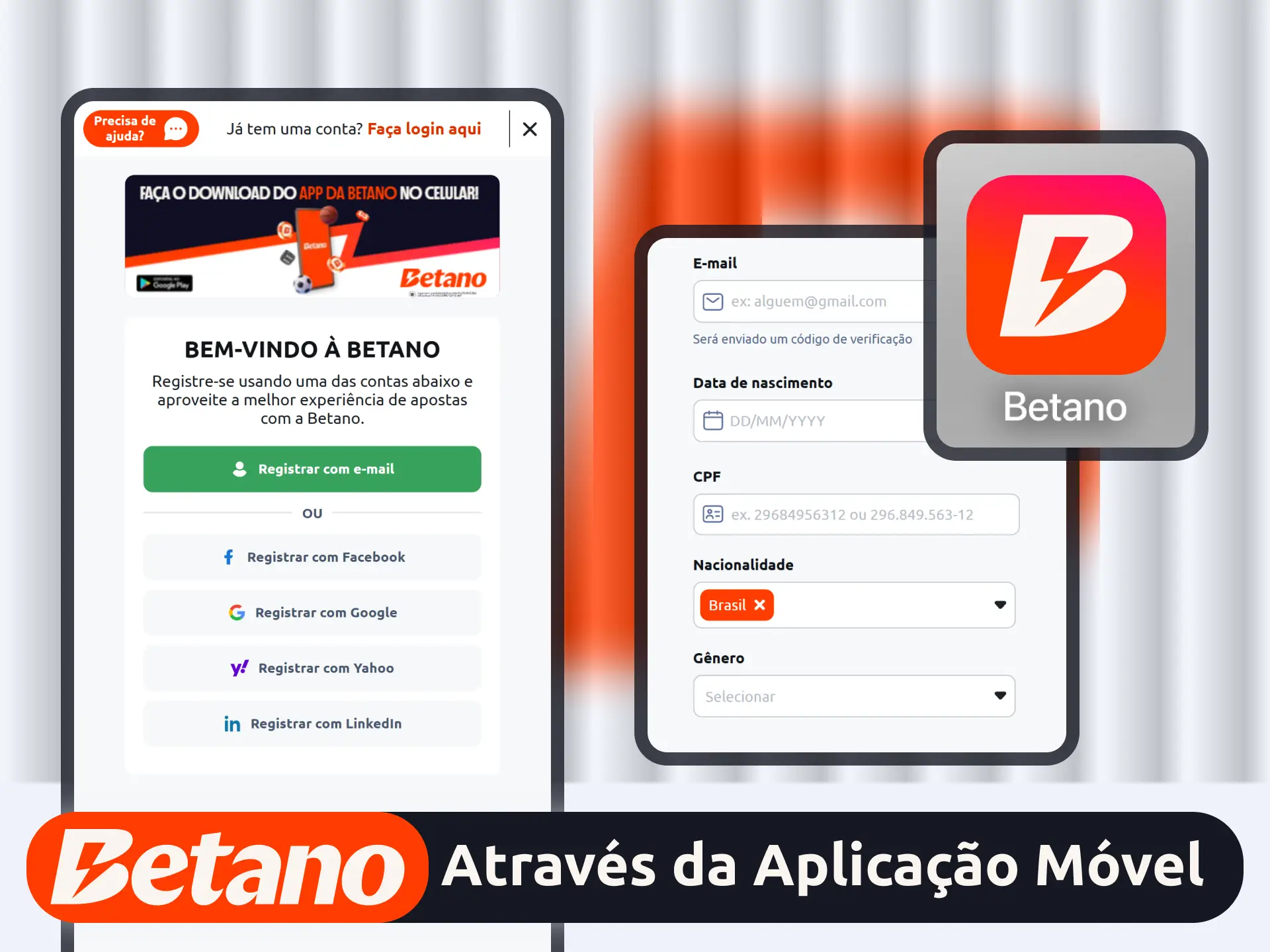 Registre sua conta nova pelo aplicativo oficial da empresa Betano.
